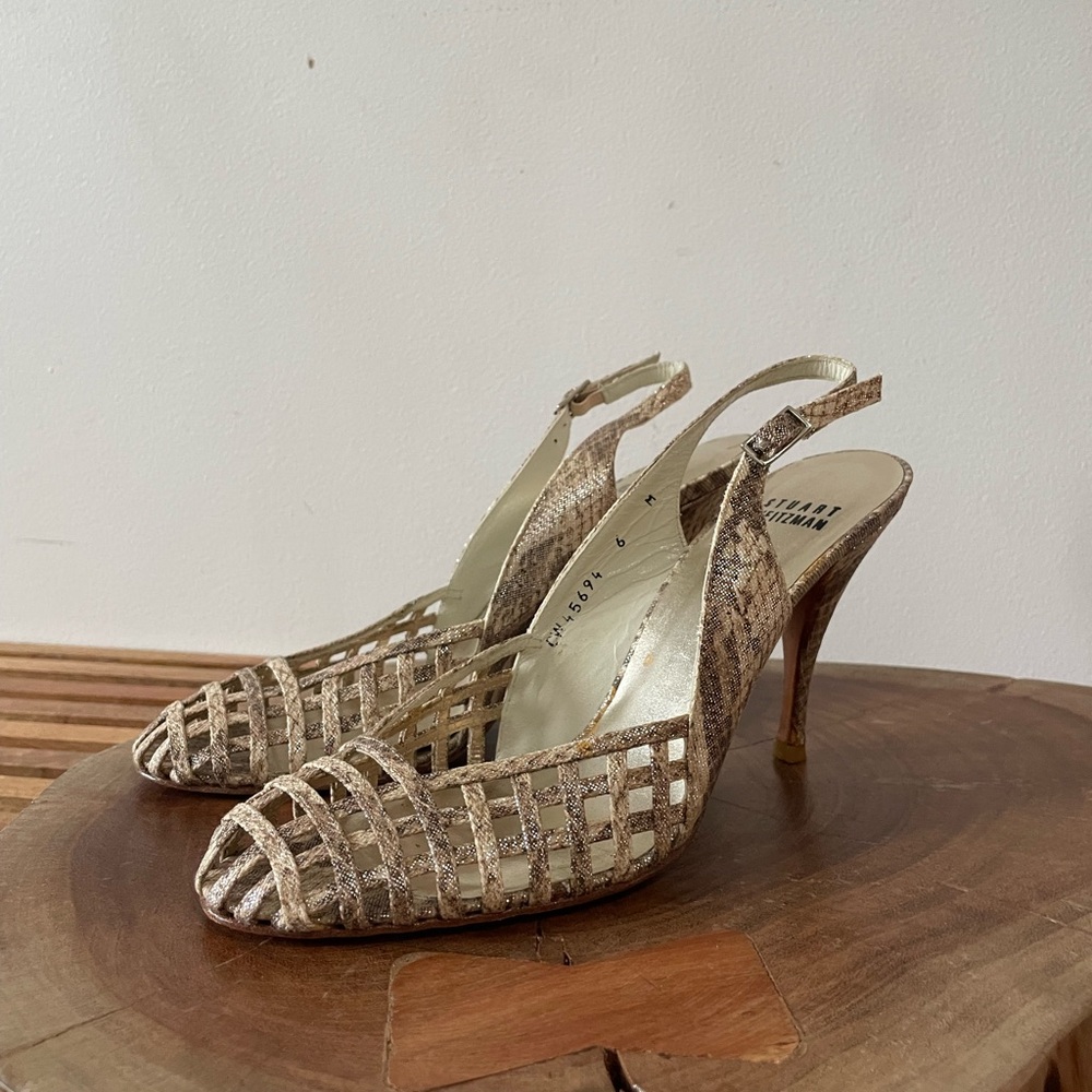 Stuart Weitzman Gold Woven Slingback Heels